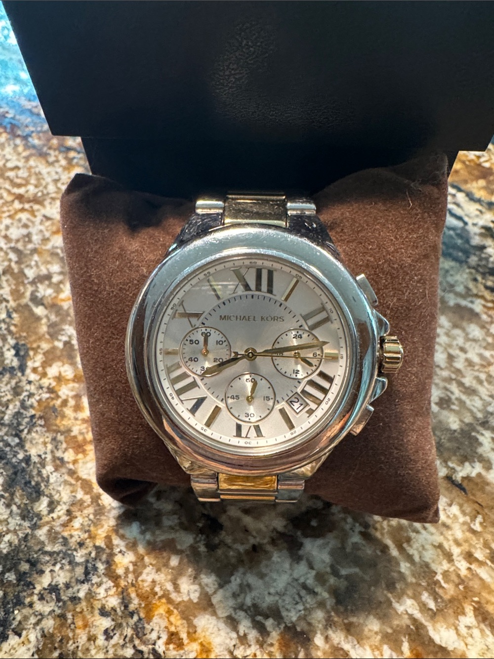 Michael Kors Men's Silver and Gold-Tone Roman Numeral Chronograph Watch